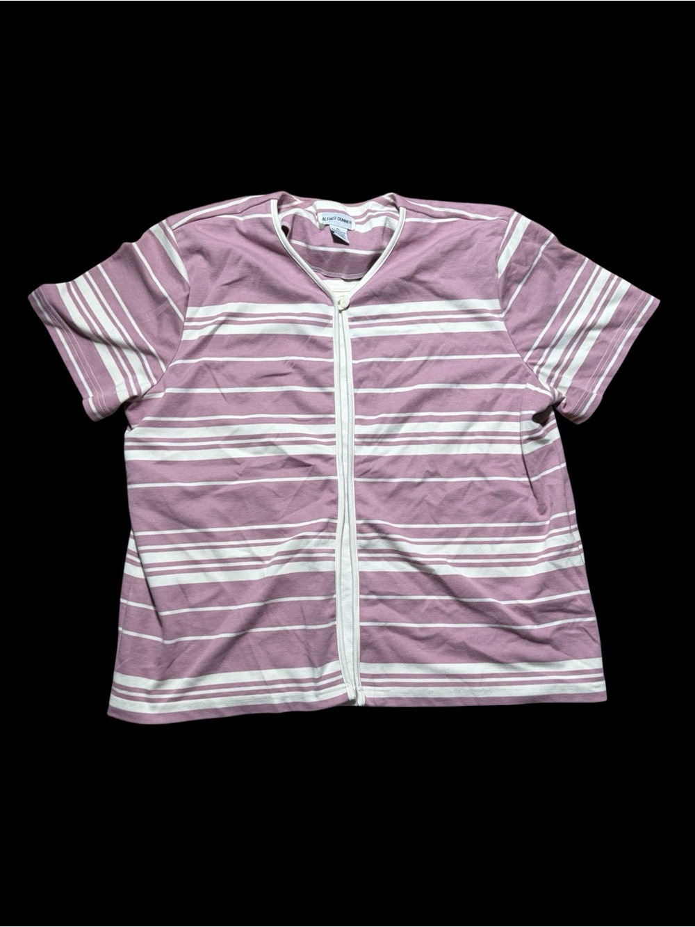 Alfred Dunner Striped Tee — Dusty Rose & White